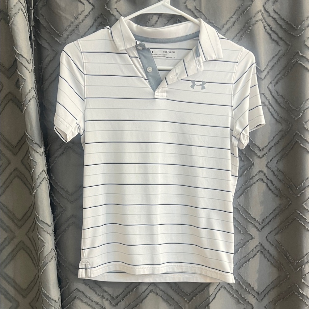 Under Armour White Polo with Light Blue Stripes